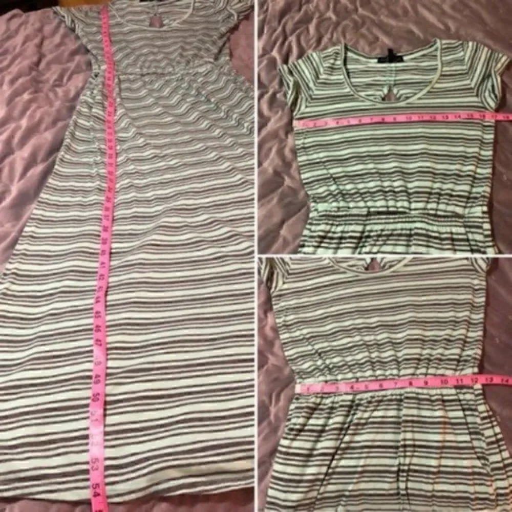 Derek Heart Mint Green Gray Stripe Cutout Back Maxi T-Shirt Dress  M